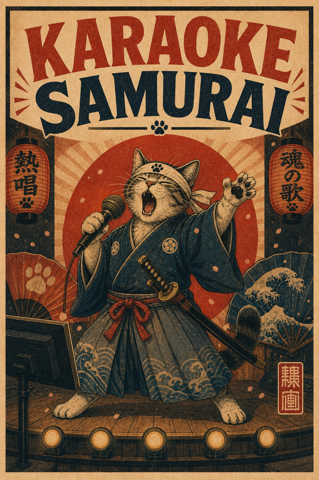Karaokesamurai Japanese Retro Poster Print