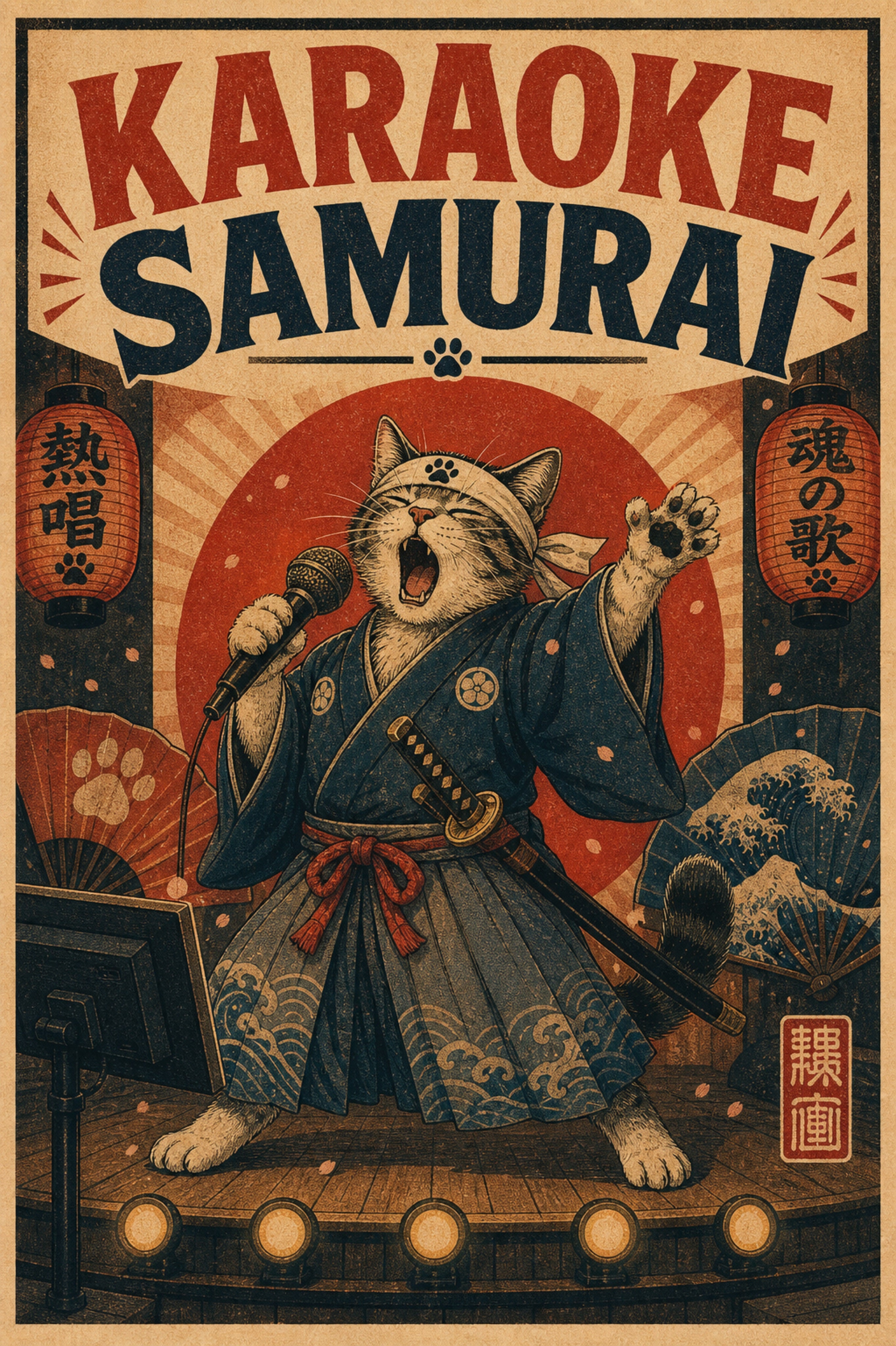 Karaokesamurai Japanese Retro Poster Print