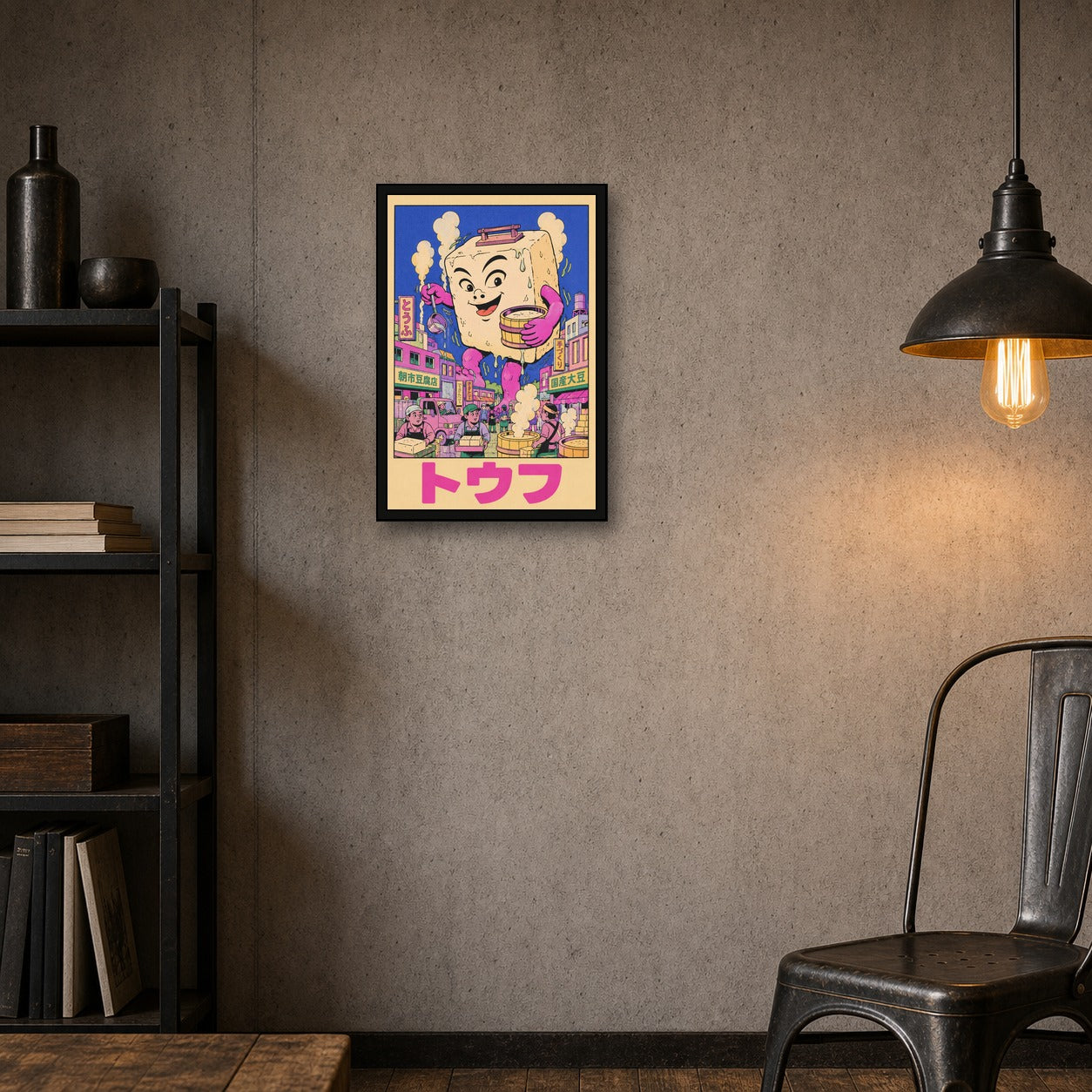 Kawaii Tofu Monster Japanese Poster, Vibrant Pop Art Print, Unique Japan Wall Art - 2x3 room mockup