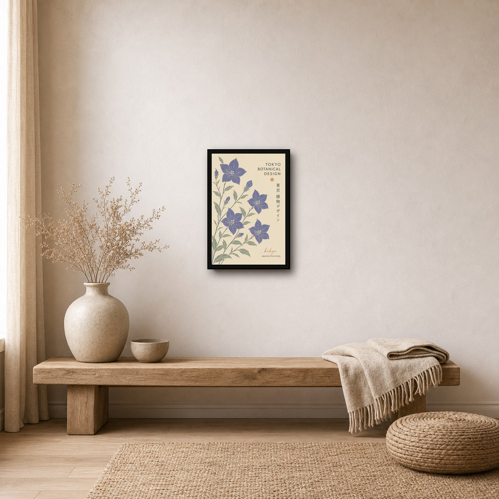 Kikyo Bellflower Poster, Tokyo Botanical Design, Japanese Floral Wall Art in Various Sizes - 2x3 room mockup