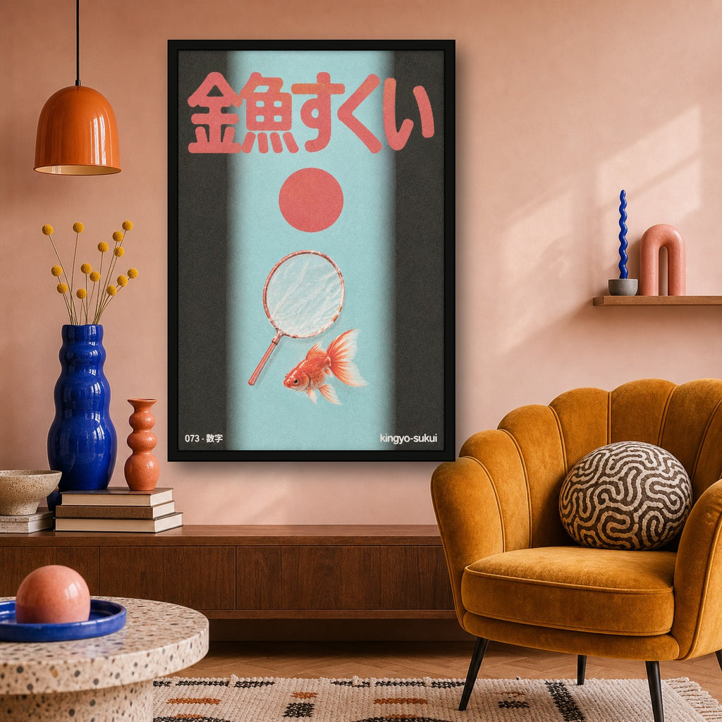 Kingyo Sukui Art Print, Japanese Goldfish Poster, Retro Japan Wall Art, in Your Choice of Six Sizes - 2x3 room mockup