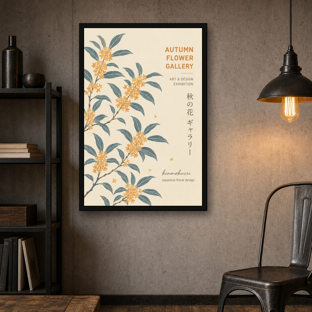 Kinmokusei Osmanthus Poster, Japanese Autumn Floral Wall Art, Serene Botanical Print in Six Sizes - 2x3 room mockup
