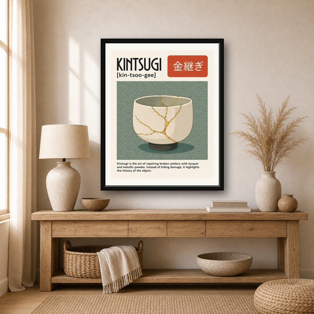 Kintsugi Art Print, Japanese Repair Wall Art, Gold Joinery Pottery Poster in Multiple Sizes - corrected 4x5 room mockup