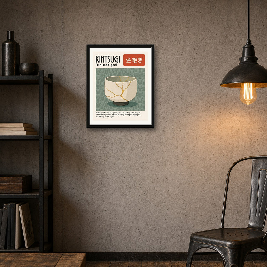 Kintsugi Art Print, Japanese Repair Wall Art, Gold Joinery Pottery Poster in Multiple Sizes - corrected 4x5 room mockup