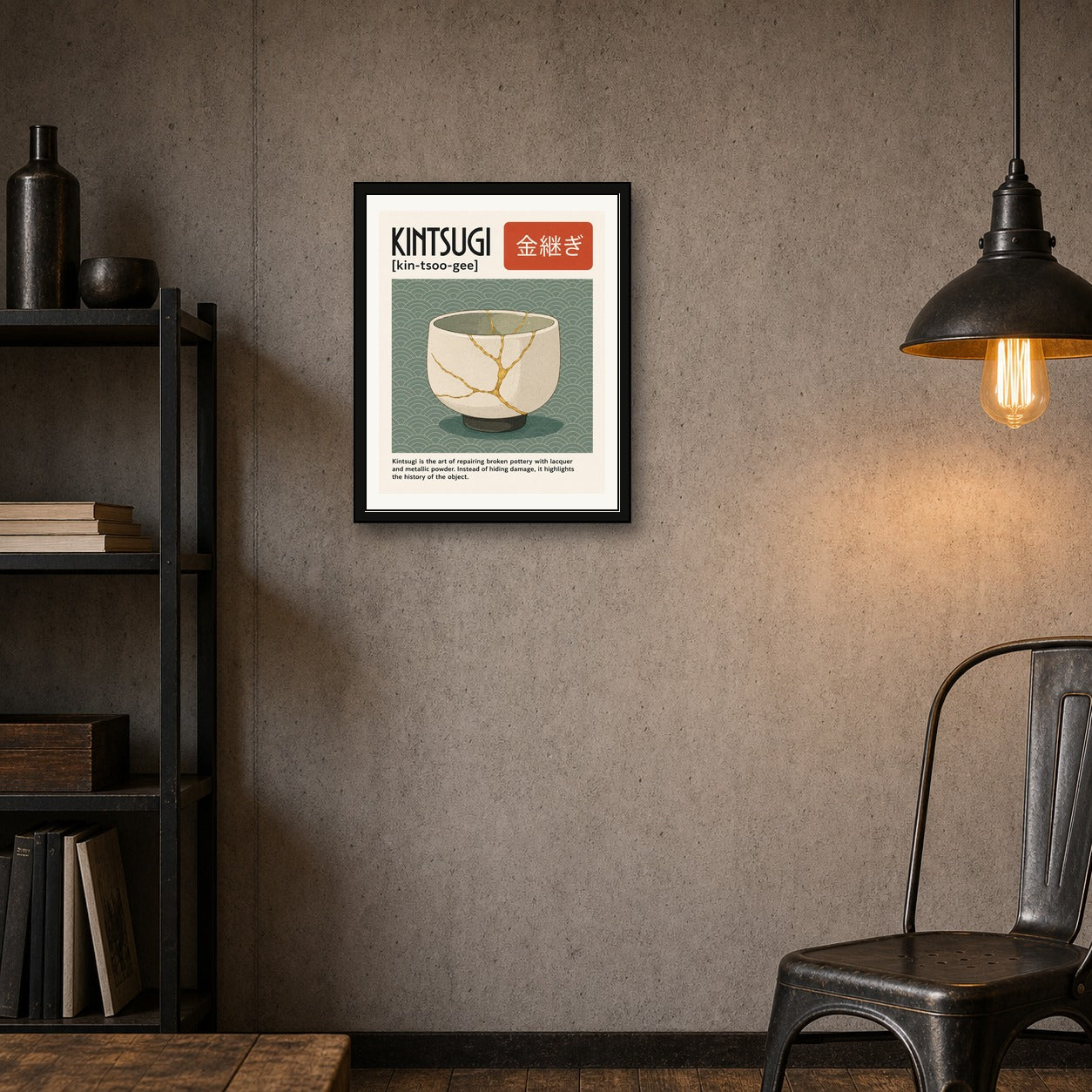 Kintsugi Art Print, Japanese Repair Wall Art, Gold Joinery Pottery Poster in Multiple Sizes - corrected 4x5 room mockup