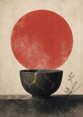 Kintsugi Bowl Red Sun Poster, Japanese Nature Wall Art, Matte Print