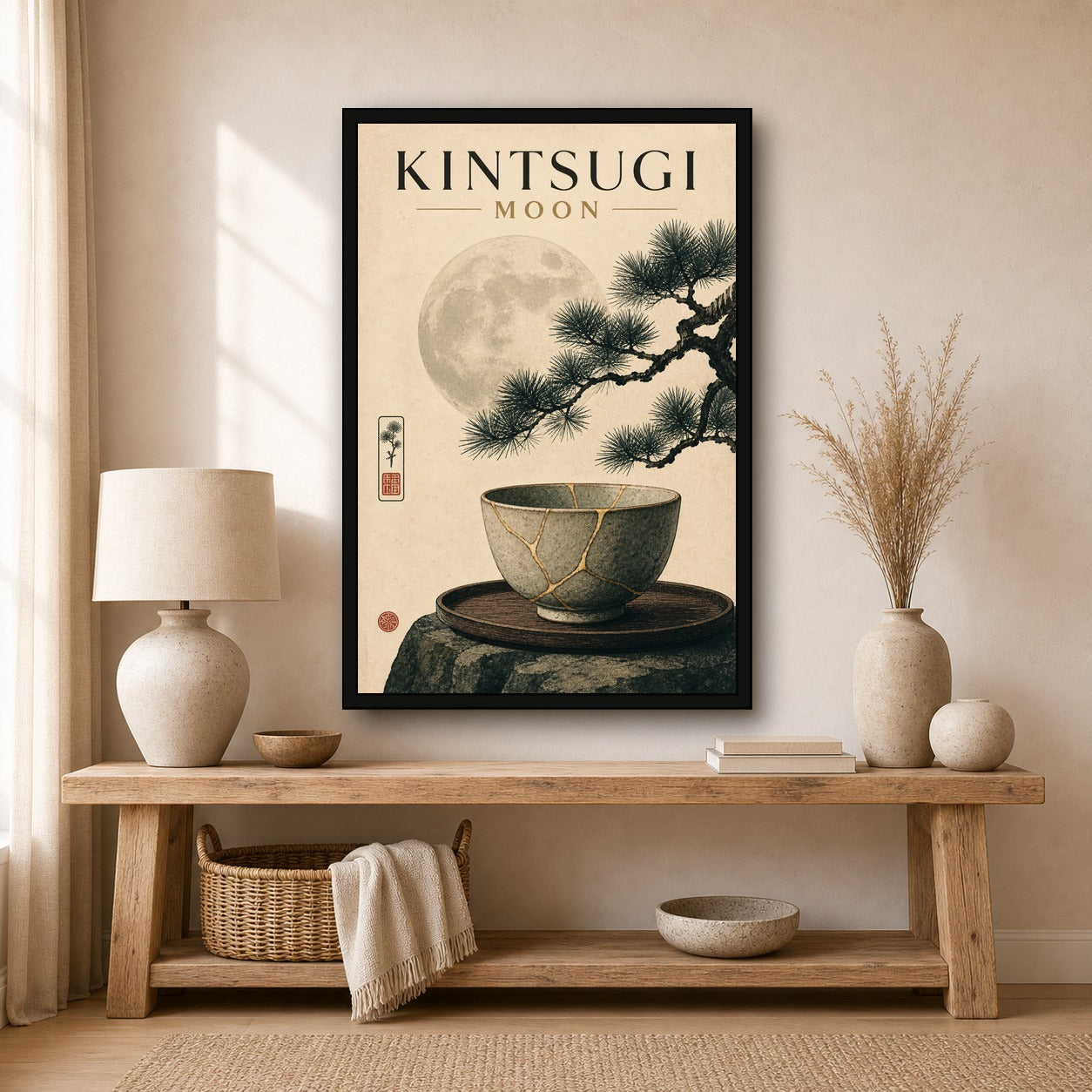 Kintsugimoon Japanese Retro Poster Print - 2x3 room mockup