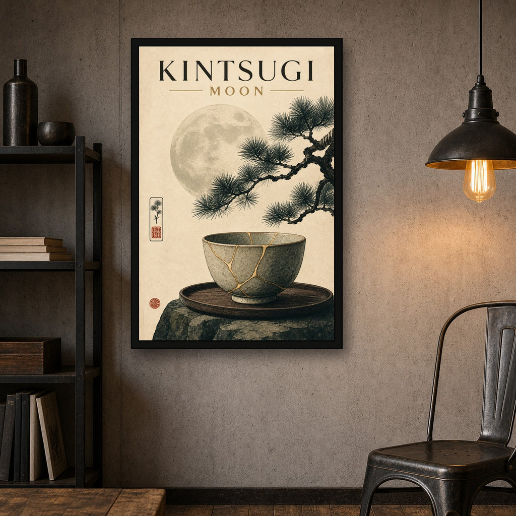 Kintsugimoon Japanese Retro Poster Print - 2x3 room mockup