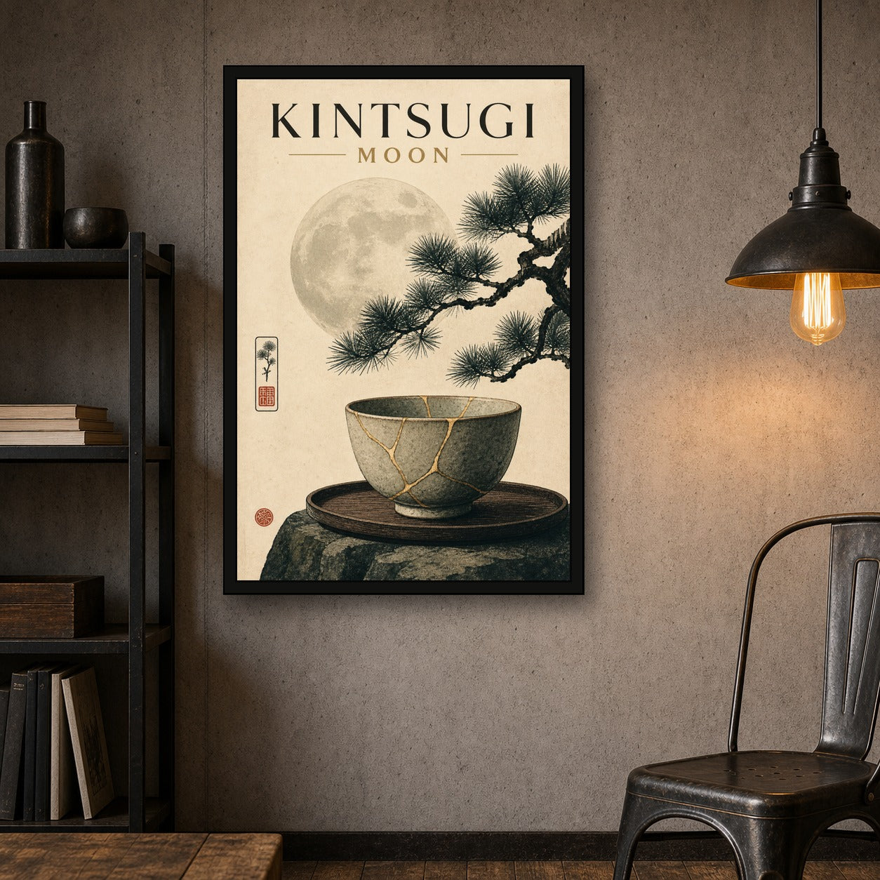 Kintsugimoon Japanese Retro Poster Print - 2x3 room mockup