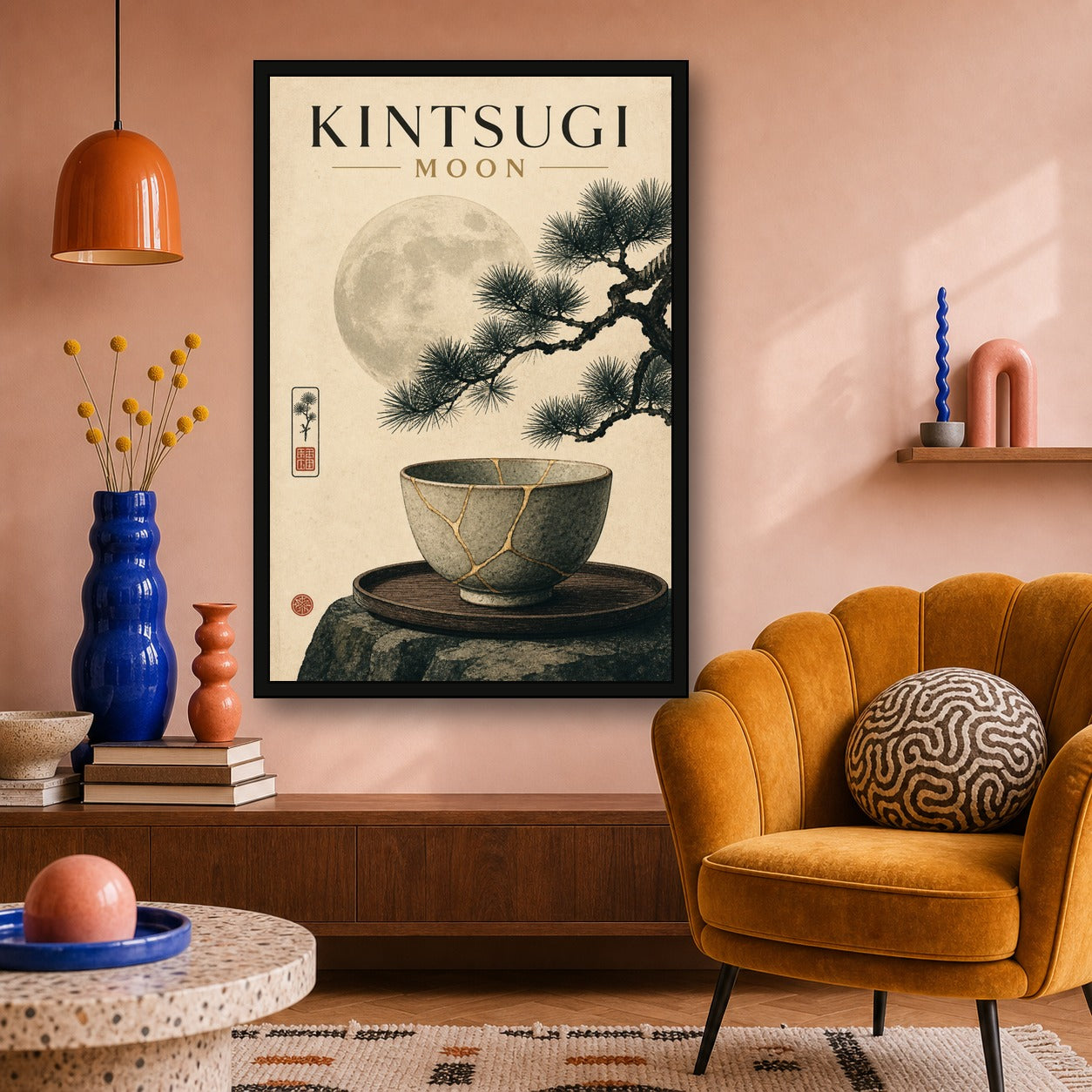 Kintsugimoon Japanese Retro Poster Print - 2x3 room mockup