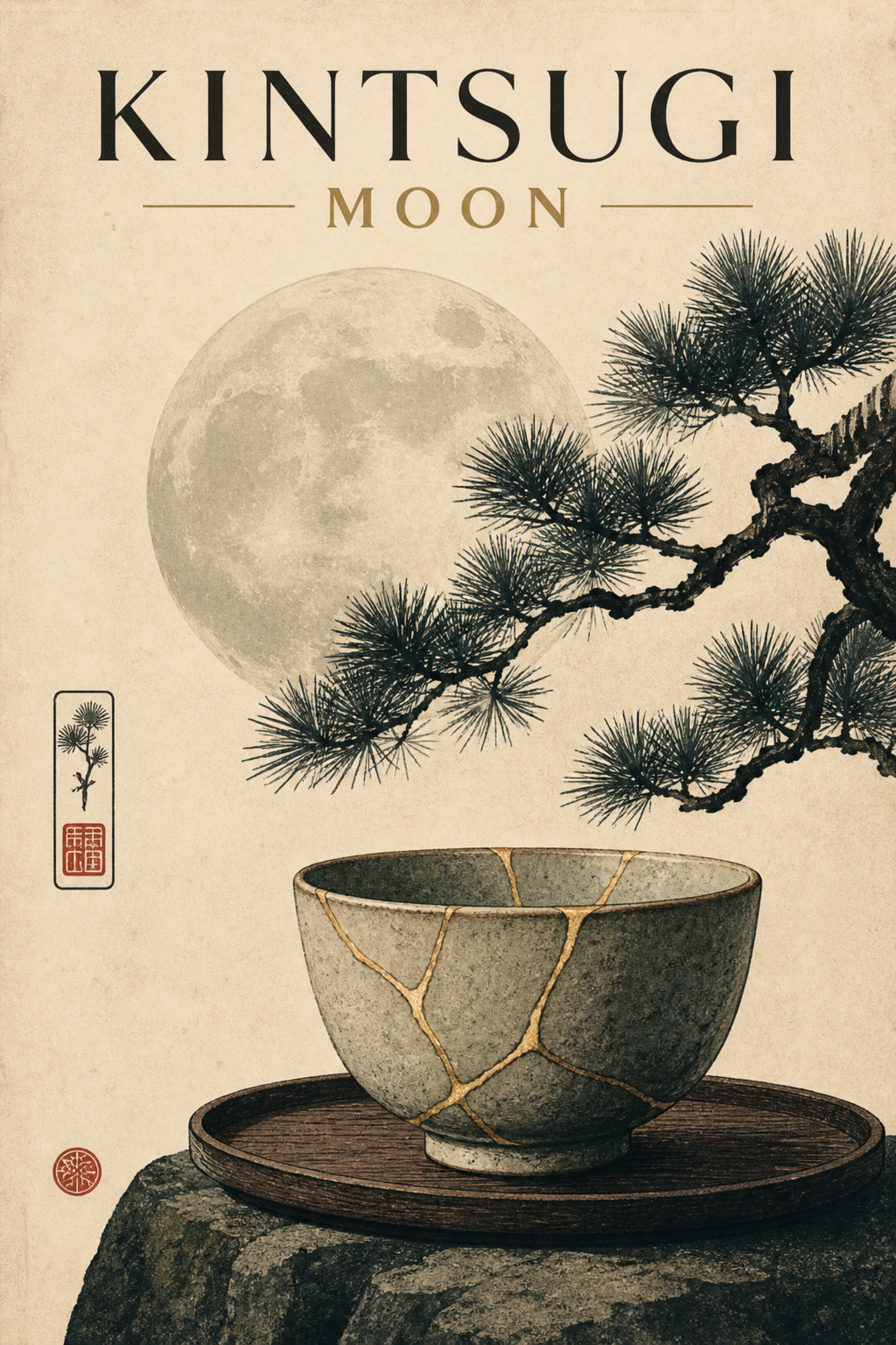 Kintsugimoon Japanese Retro Poster Print