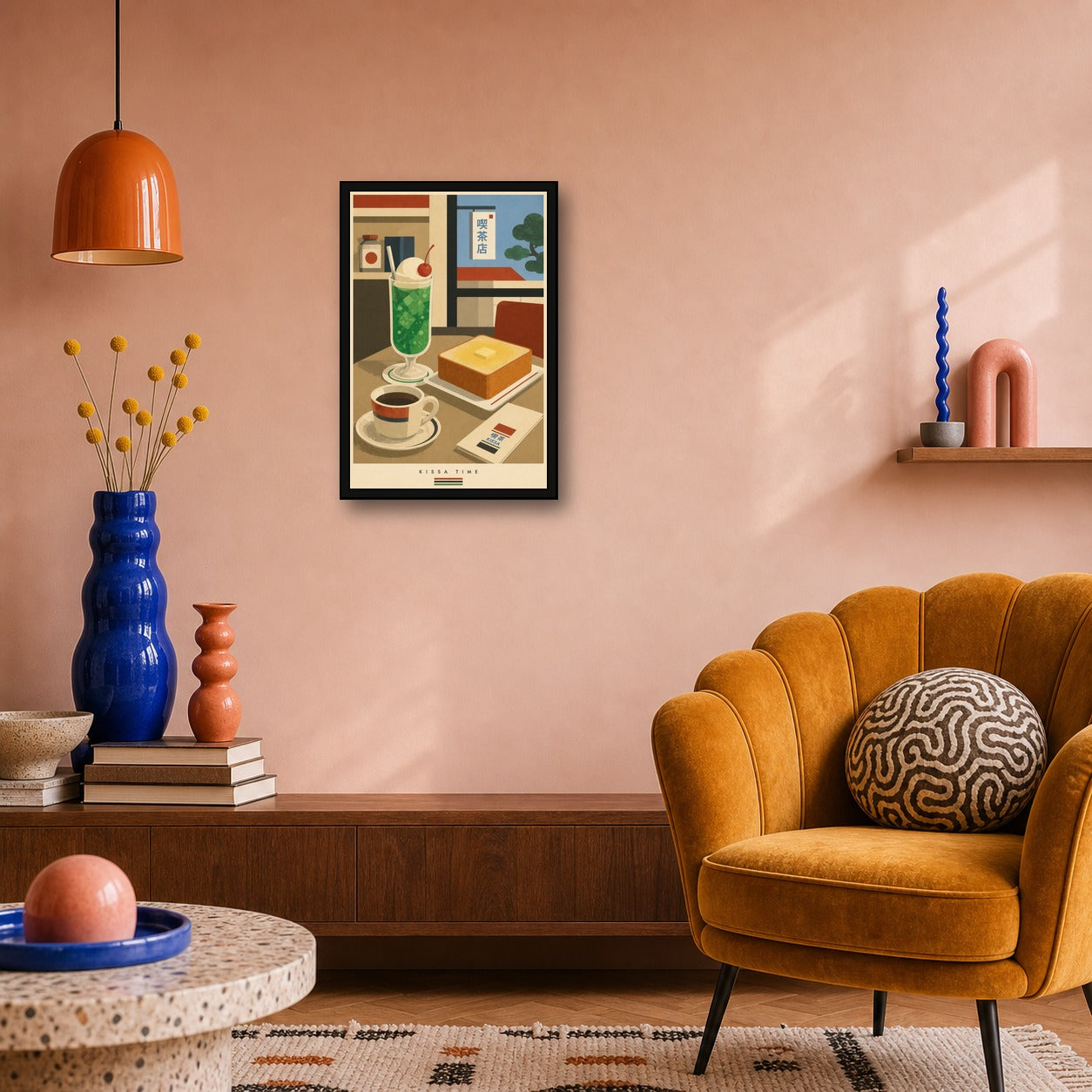 Kissa Time Japanese Retro Poster Print - 2x3 room mockup