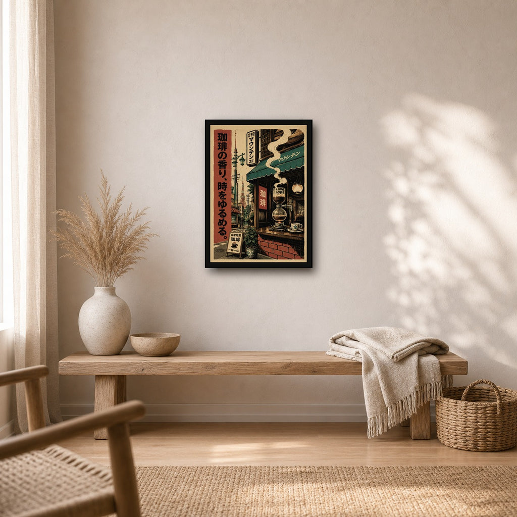 Kissaten Coffee Corner Poster, Japanese Landscape Wall Art, Travel Print - A room mockup