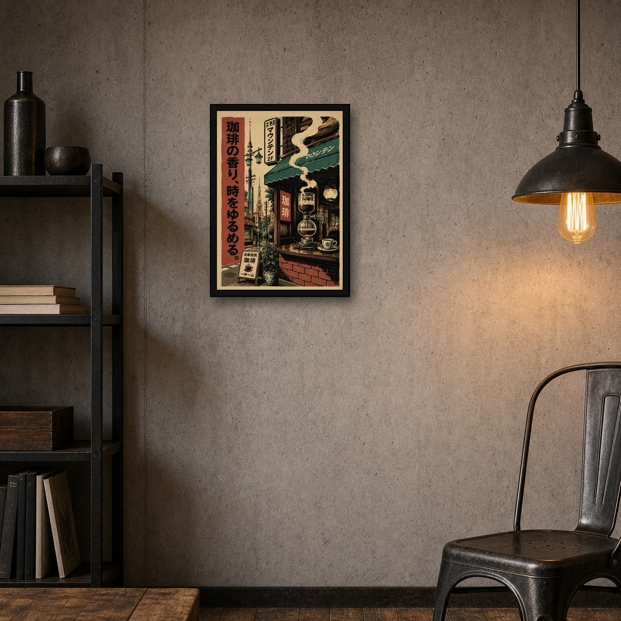 Kissaten Coffee Corner Poster, Japanese Landscape Wall Art, Travel Print - A room mockup