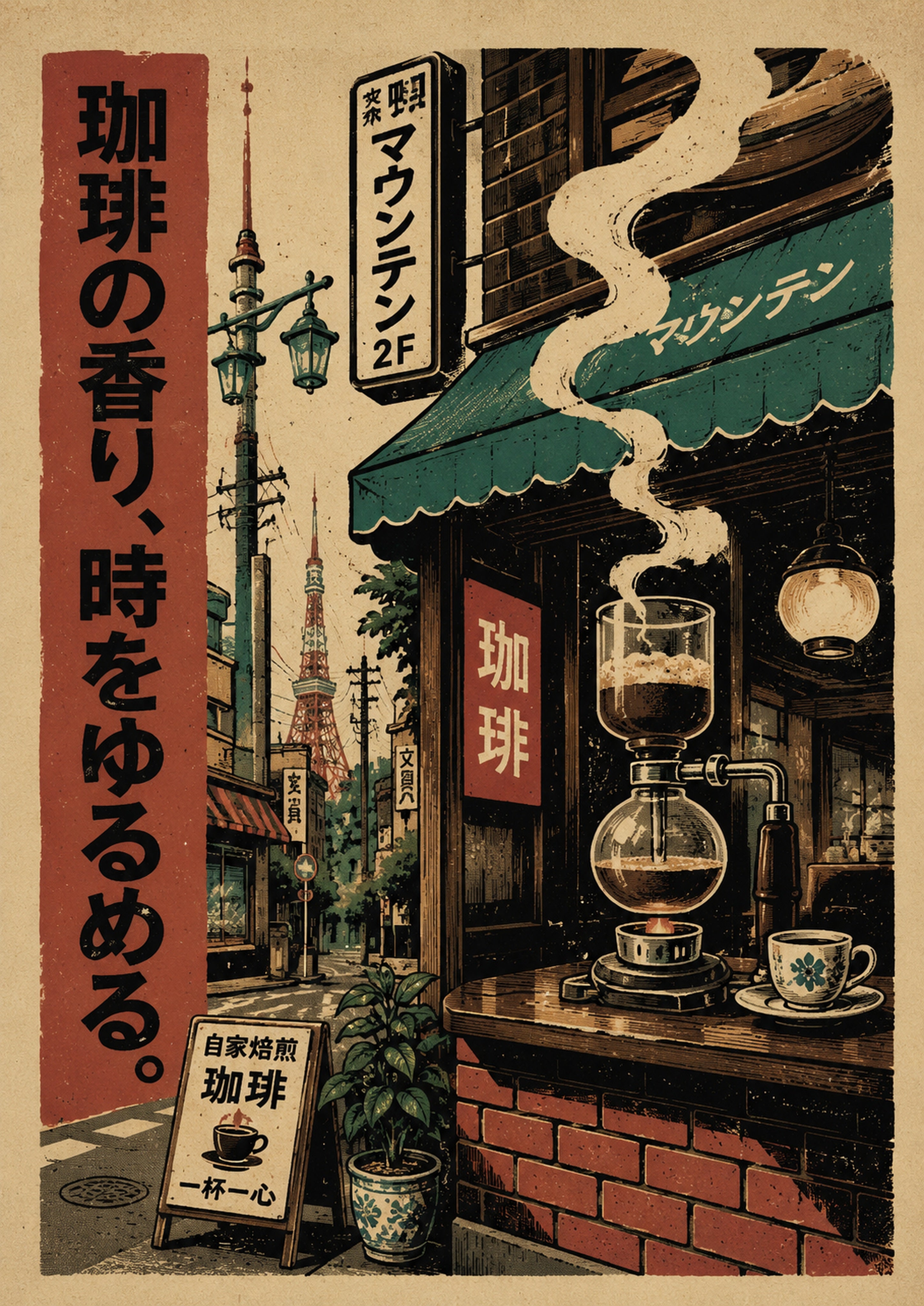 Kissaten Coffee Corner Poster, Japanese Landscape Wall Art, Travel Print