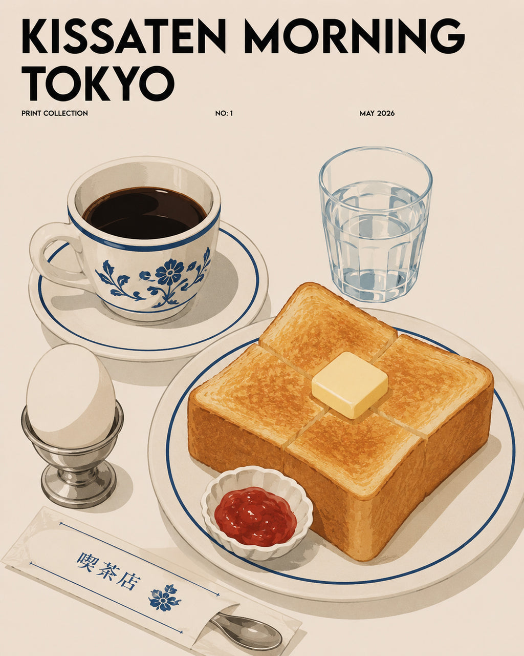 Kissaten Morning Tokyo Poster, Retro Japanese Cafe Wall Art, Cozy Travel Print
