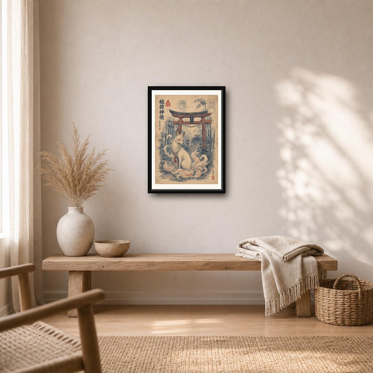 Kitsune Torii Gate Spirit Japanese Retro Poster Print - corrected A room mockup