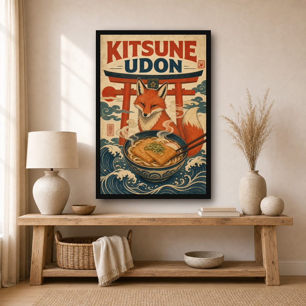 Kitsuneudon Japanese Retro Poster Print - 2x3 room mockup