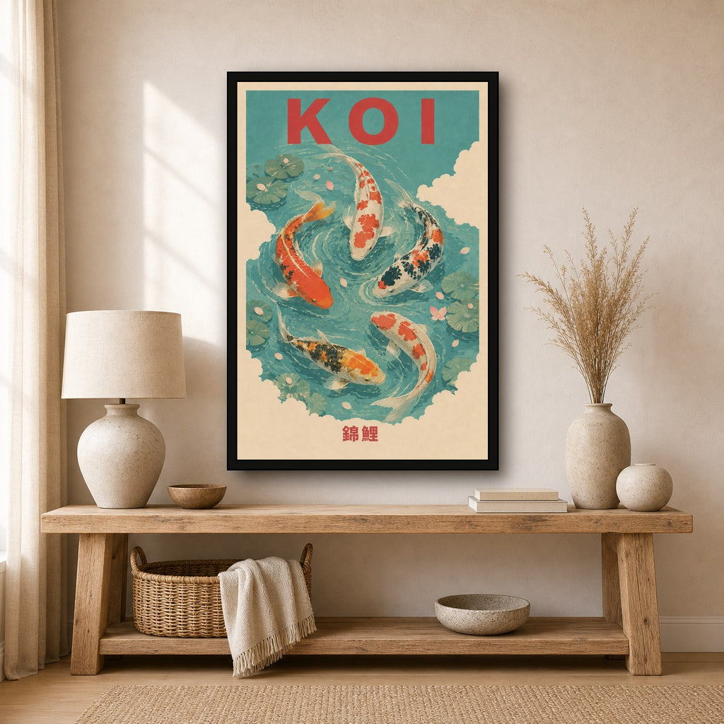 Koi Current Travel Japanese Retro Poster Print - 2x3 room mockup