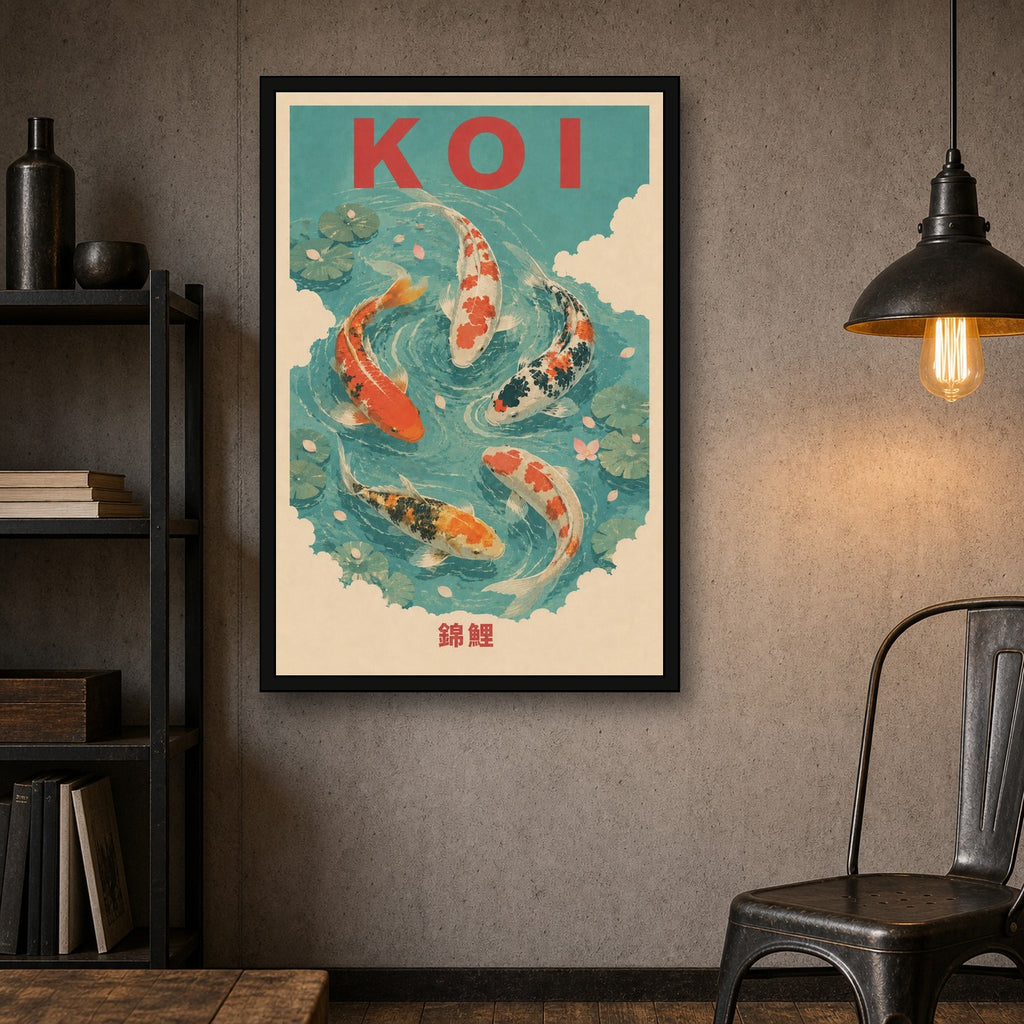 Koi Current Travel Japanese Retro Poster Print - 2x3 room mockup