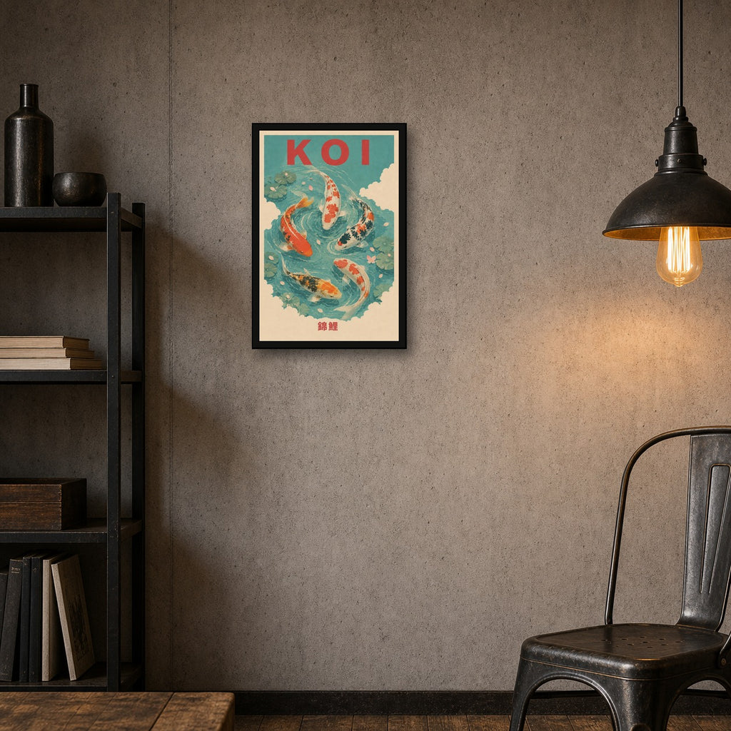 Koi Current Travel Japanese Retro Poster Print - 2x3 room mockup