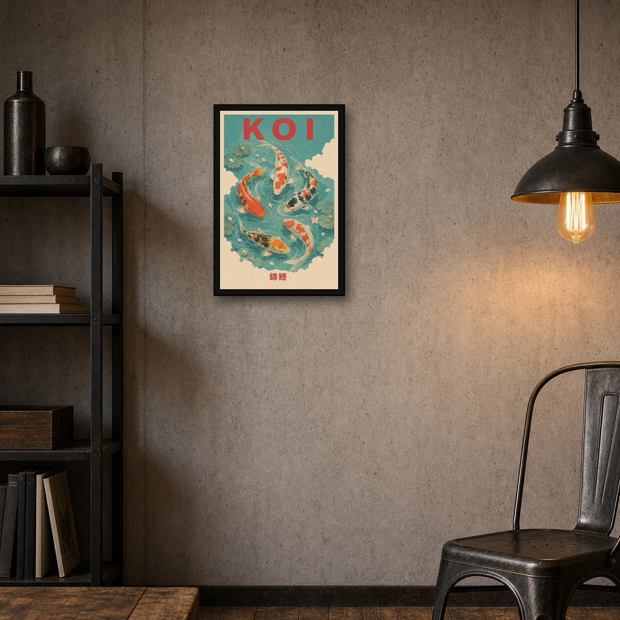 Koi Current Travel Japanese Retro Poster Print - 2x3 room mockup