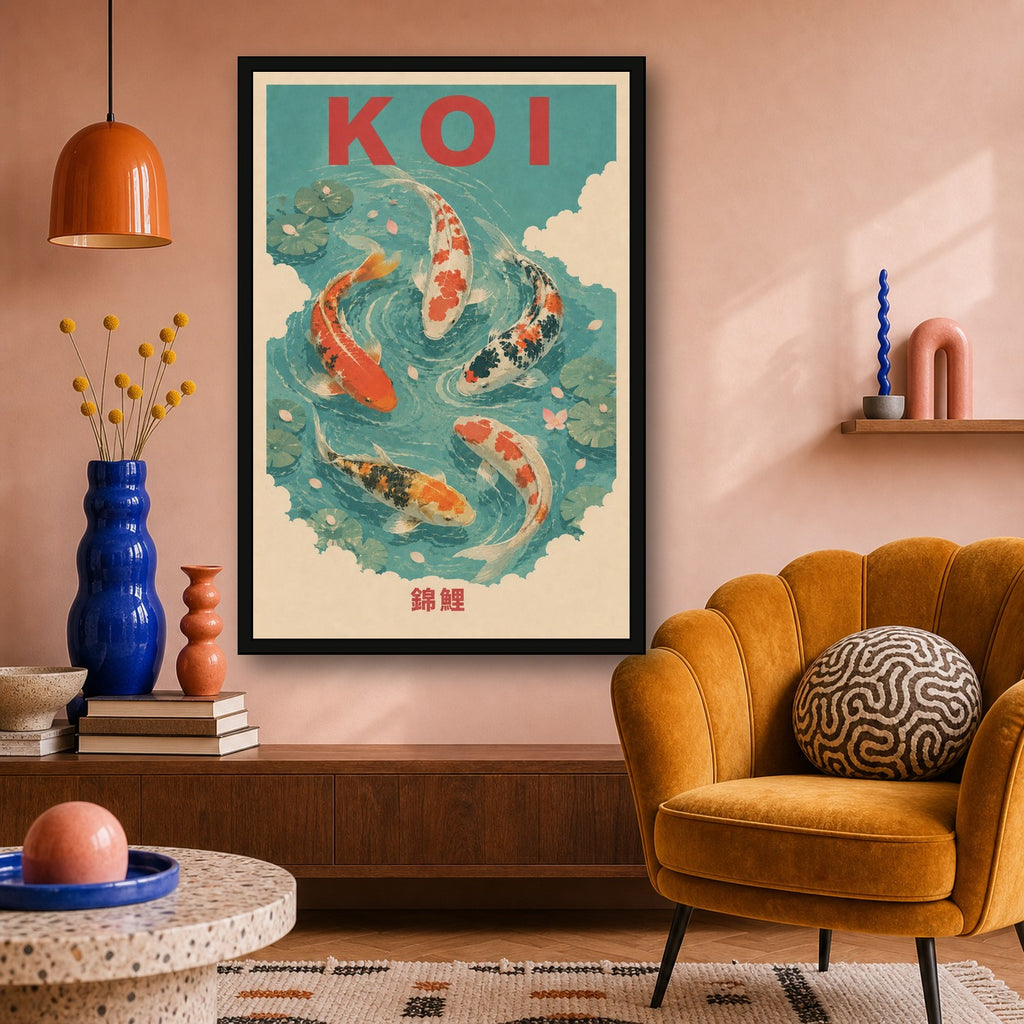 Koi Current Travel Japanese Retro Poster Print - 2x3 room mockup