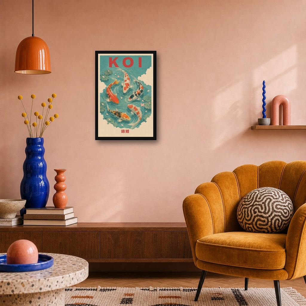 Koi Current Travel Japanese Retro Poster Print - 2x3 room mockup