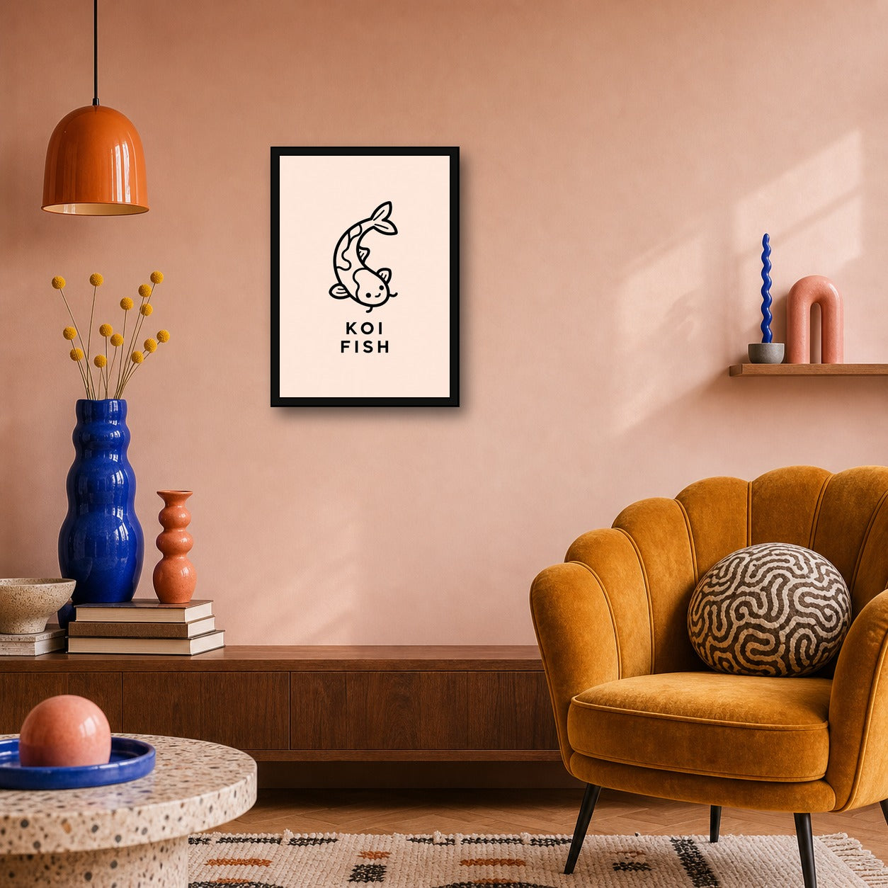 Koi Fish Icon Japanese Retro Poster Print - A room mockup