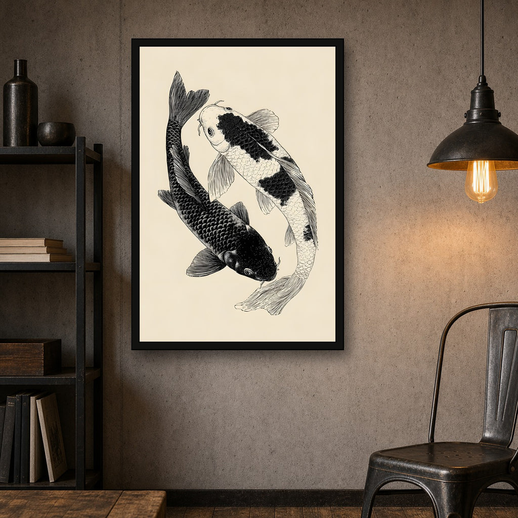 Koi Fish Poster, Japanese Pond Wall Art, Zen Poster Print - 2x3 room mockup