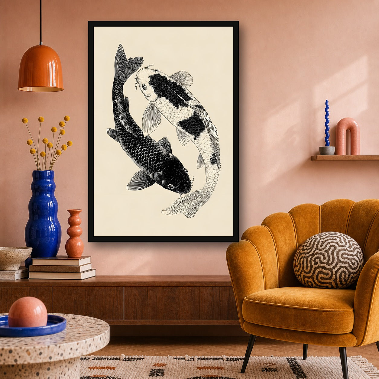 Koi Fish Poster, Japanese Pond Wall Art, Zen Poster Print - 2x3 room mockup