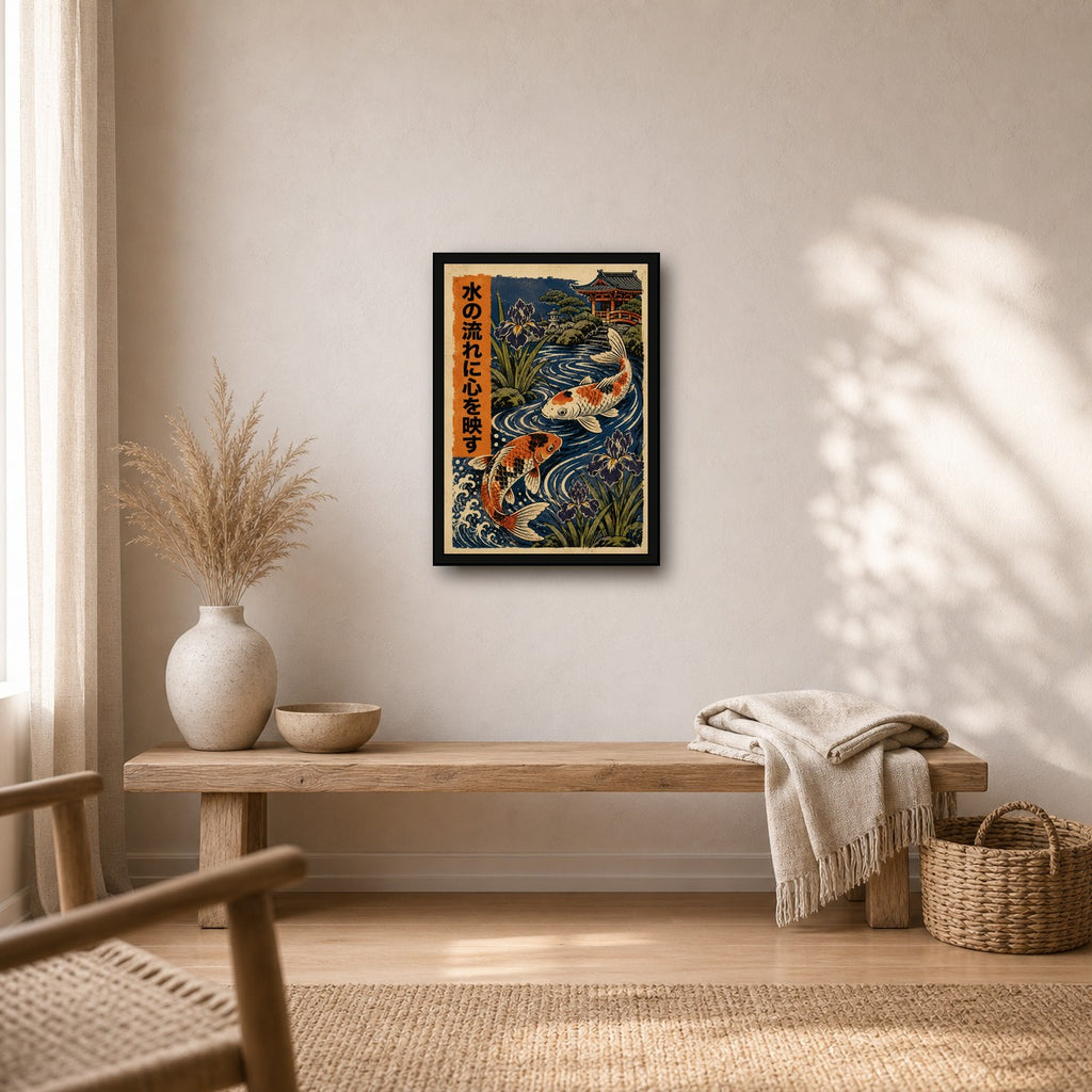 Koi Iris Current Poster, Japanese Nature Wall Art, Matte Print - A room mockup