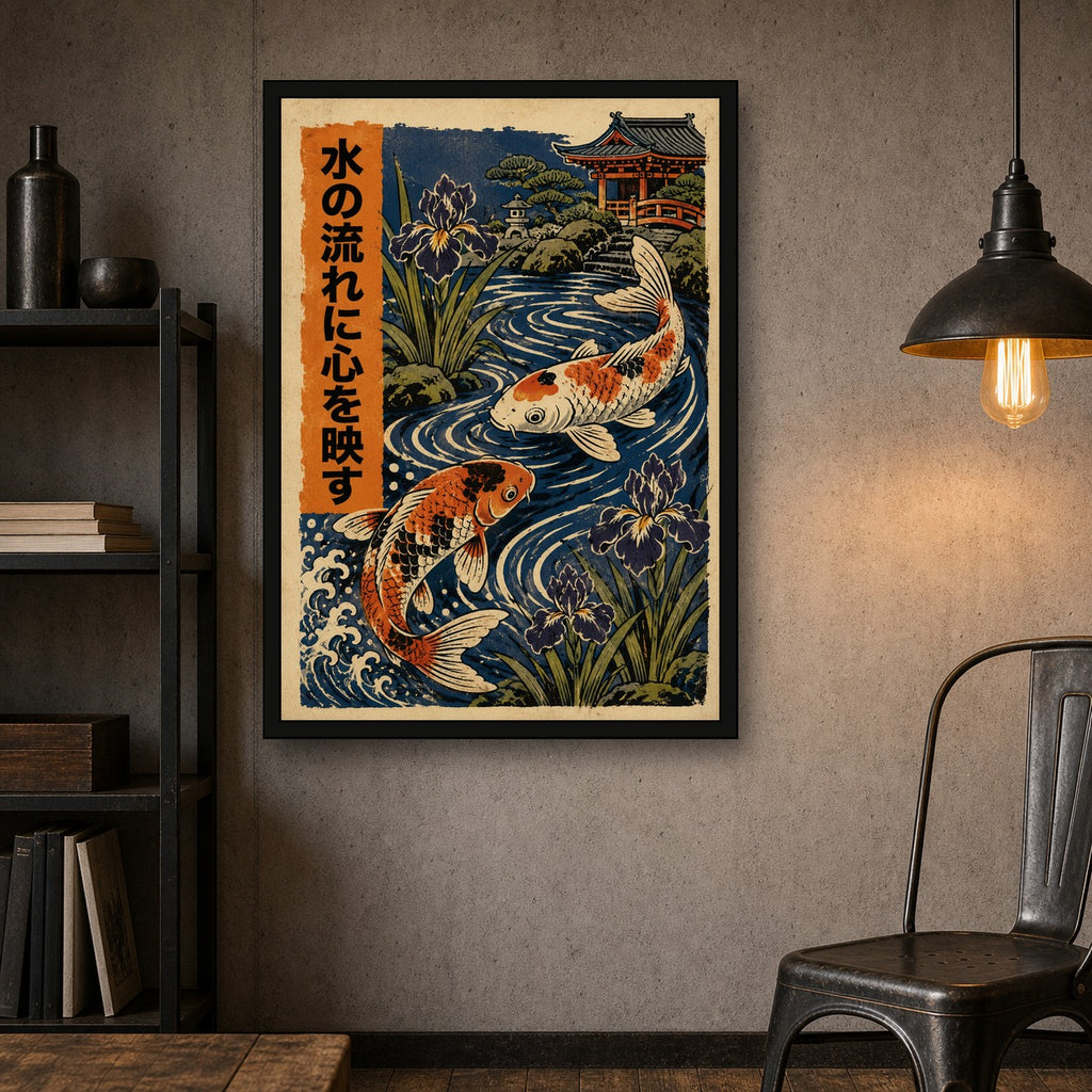 Koi Iris Current Poster, Japanese Nature Wall Art, Matte Print - A room mockup
