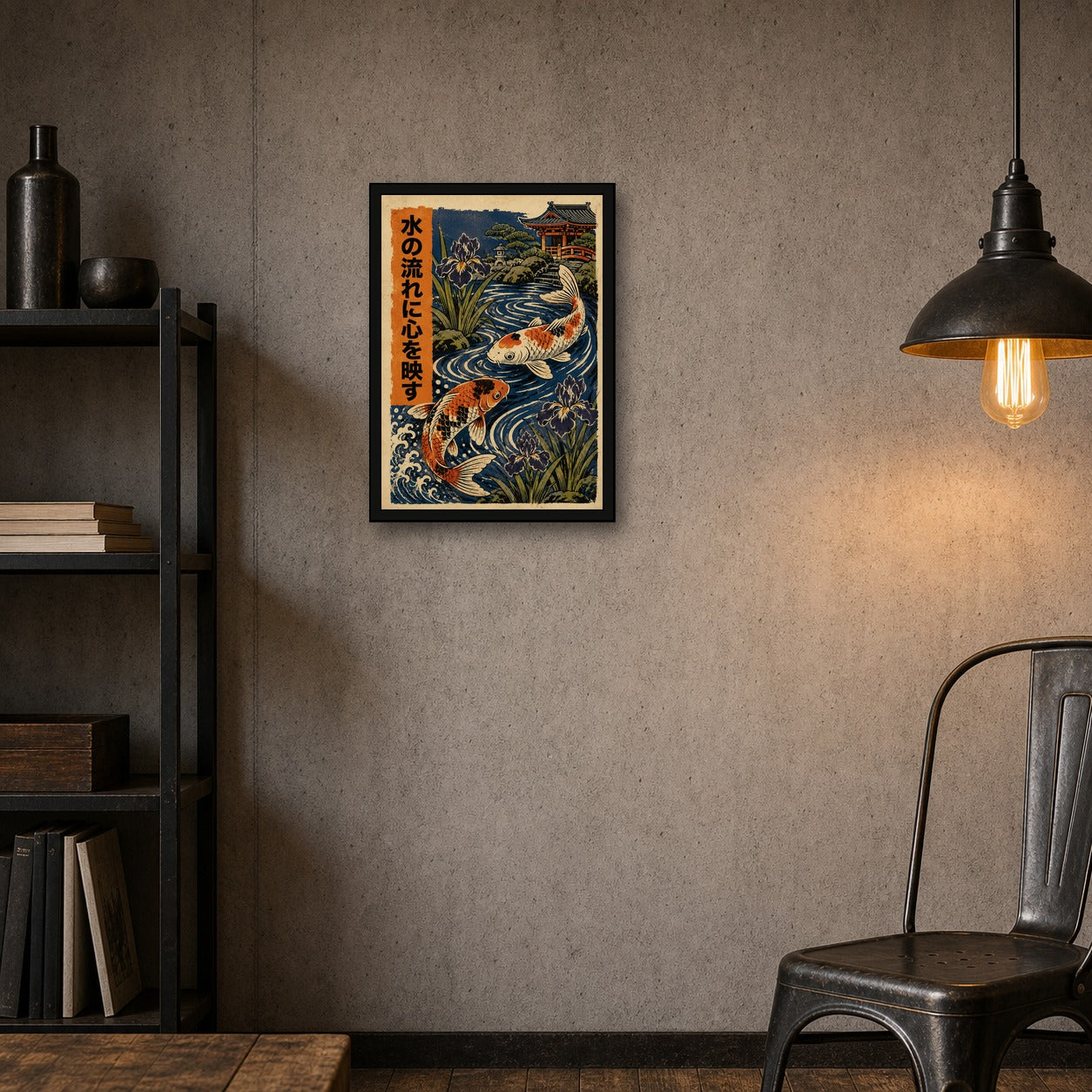 Koi Iris Current Poster, Japanese Nature Wall Art, Matte Print - A room mockup