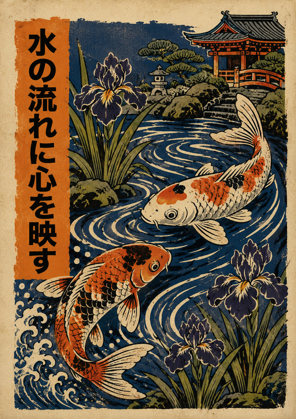 Koi Iris Current Poster, Japanese Nature Wall Art, Matte Print