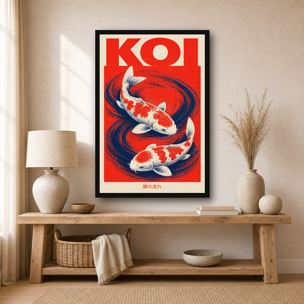 Koi Red Current Japanese Retro Poster Print - 2x3 room mockup