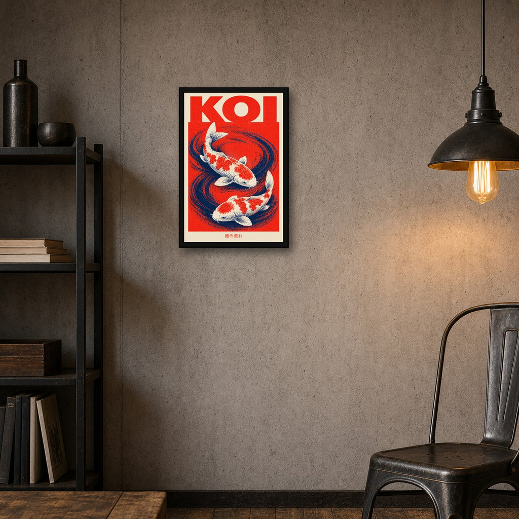 Koi Red Current Japanese Retro Poster Print - 2x3 room mockup