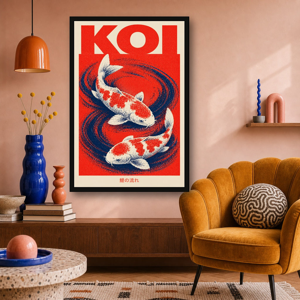 Koi Red Current Japanese Retro Poster Print - 2x3 room mockup