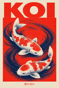Koi Red Current Japanese Retro Poster Print