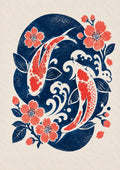 Koi Wave Sakura Japanese Retro Poster Print