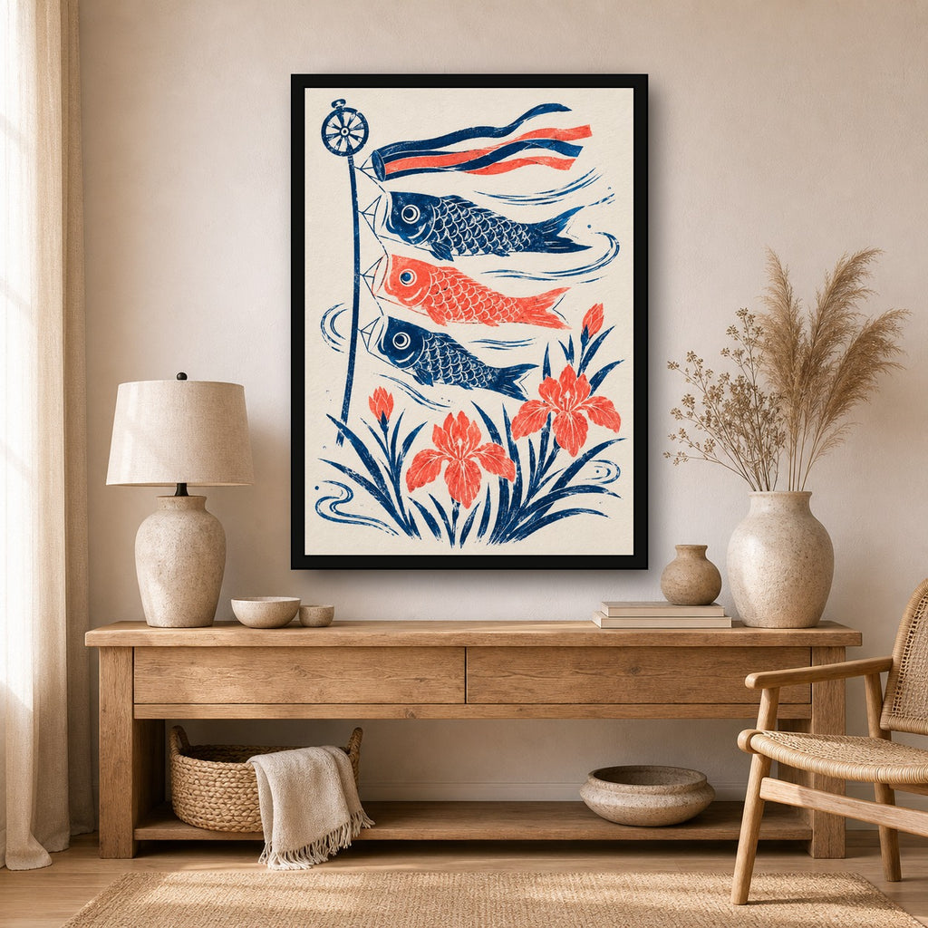 Koinobori Iris Japanese Retro Poster Print - A room mockup