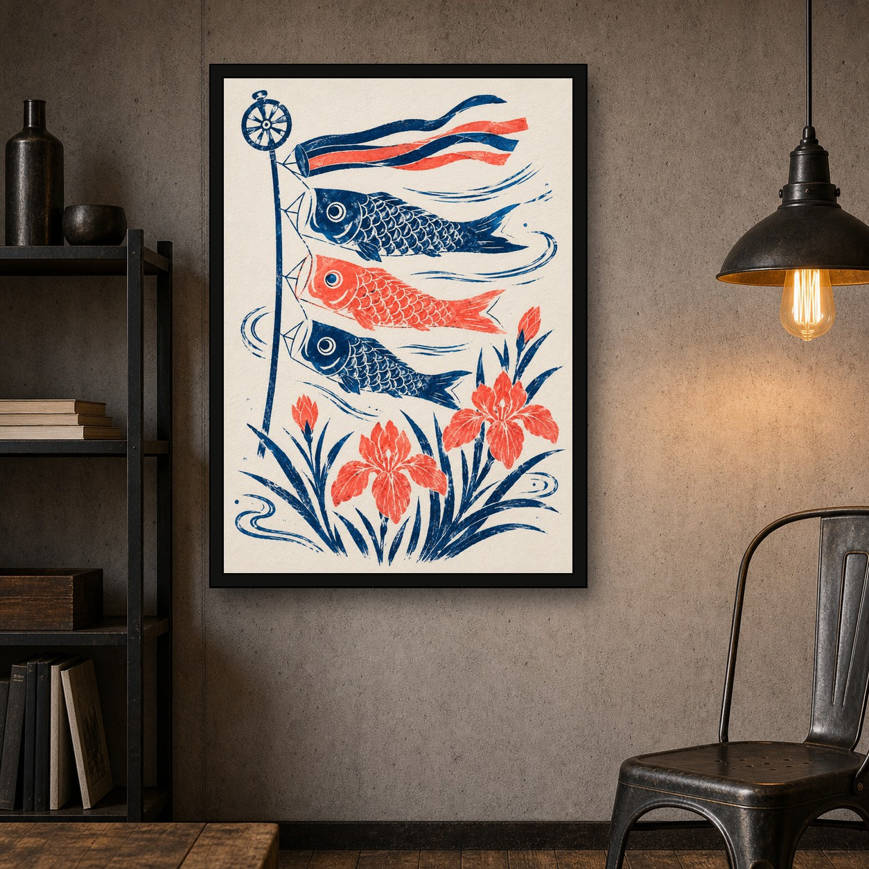 Koinobori Iris Japanese Retro Poster Print - A room mockup