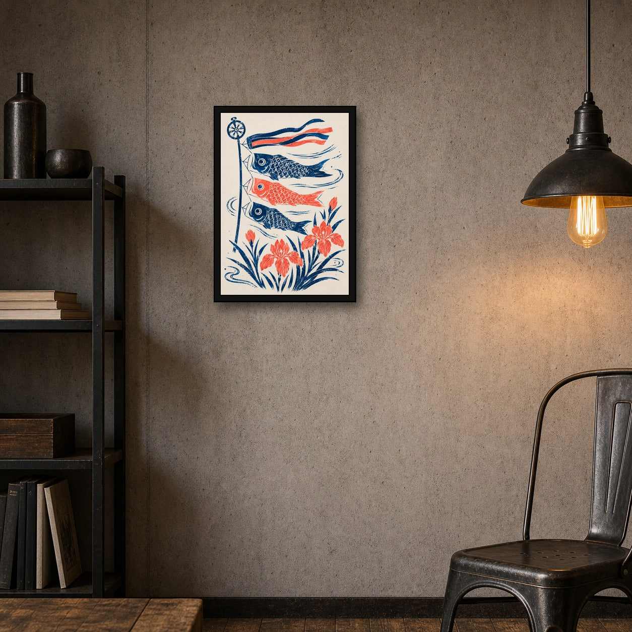 Koinobori Iris Japanese Retro Poster Print - A room mockup