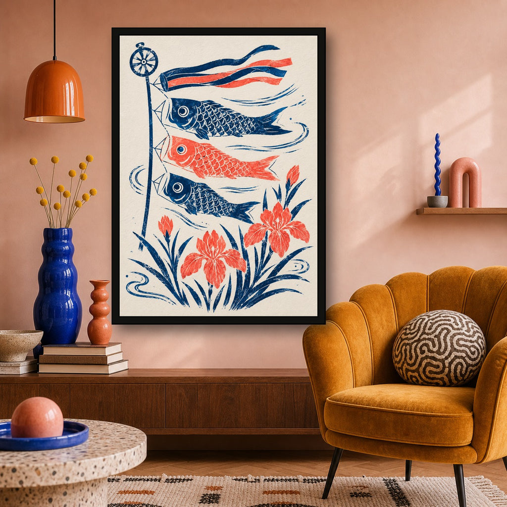 Koinobori Iris Japanese Retro Poster Print - A room mockup