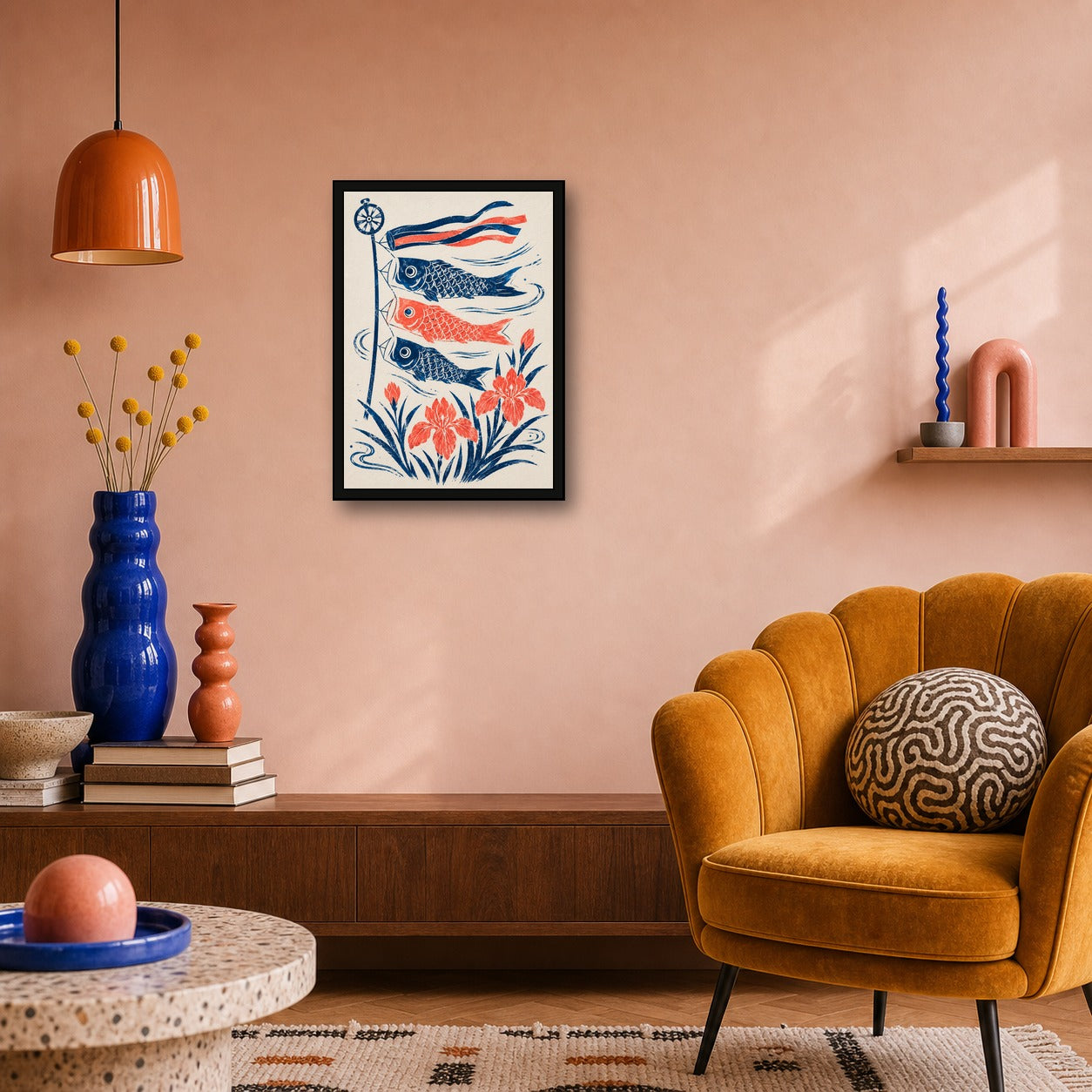 Koinobori Iris Japanese Retro Poster Print - A room mockup