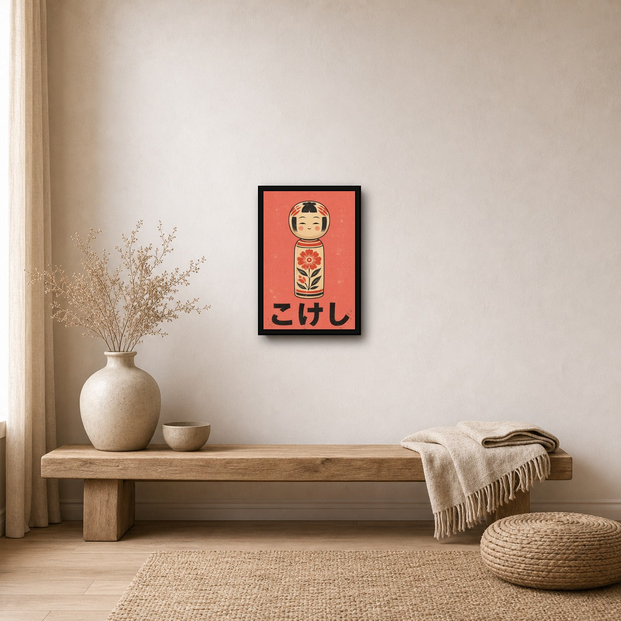 Kokeshi Doll Poster, Serene Japanese Folk Art Print, Minimalist Japan Wall Decor in Multiple Sizes - 2x3 room mockup