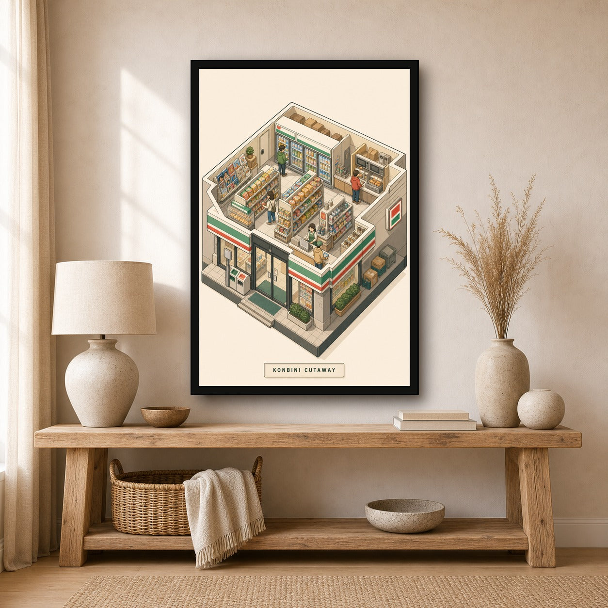 Konbinicutaway Japanese Retro Poster Print - 2x3 room mockup