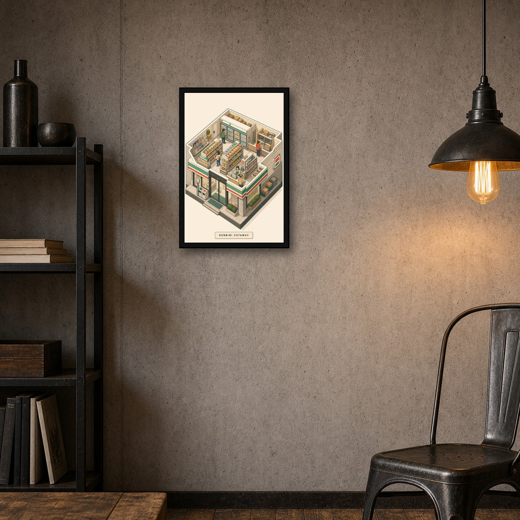 Konbinicutaway Japanese Retro Poster Print - 2x3 room mockup