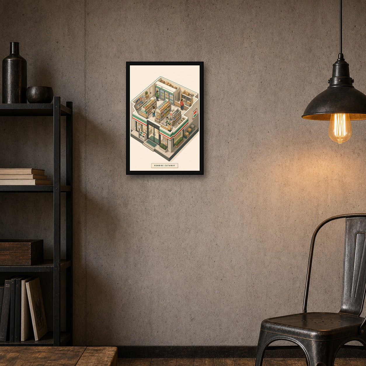 Konbinicutaway Japanese Retro Poster Print - 2x3 room mockup