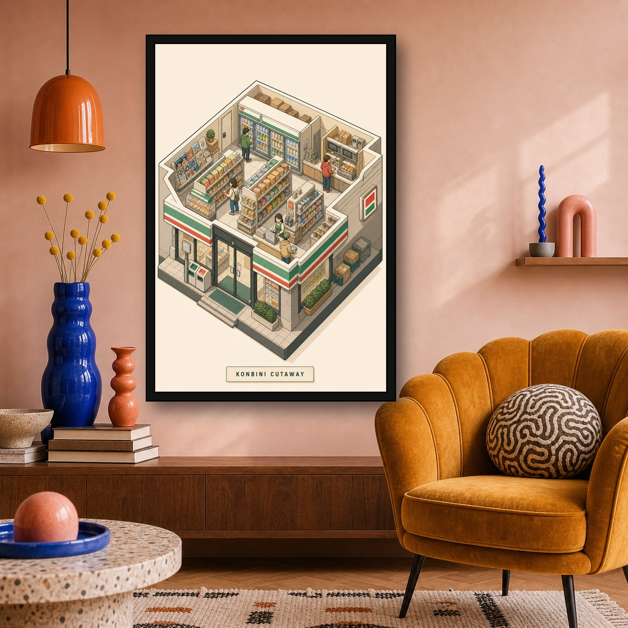 Konbinicutaway Japanese Retro Poster Print - 2x3 room mockup